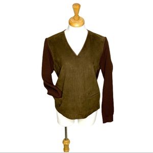 Vintage Suede Burberrys’ Brown V-Neck